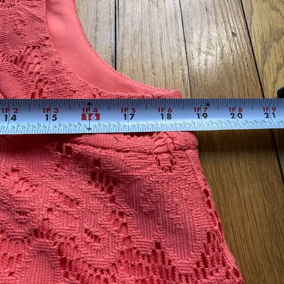Donna Morgan Size 6 Coral Pink Sleeveless Tent Lace Overlay Trapeze Mini Dress - Picture 11 of 15